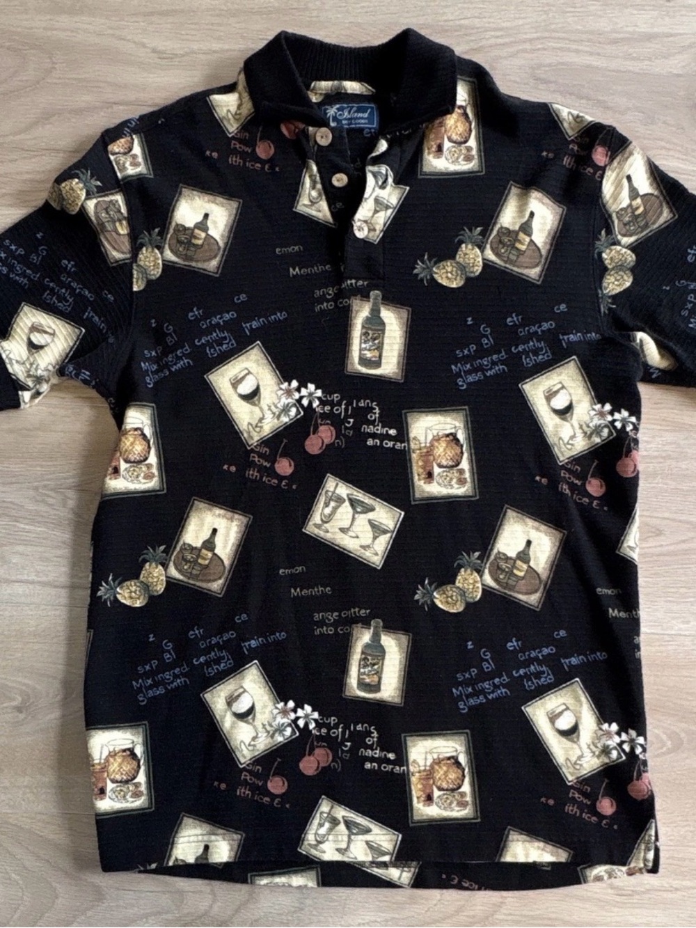 Dry Goods Black Printed Polo with Beverage Motif